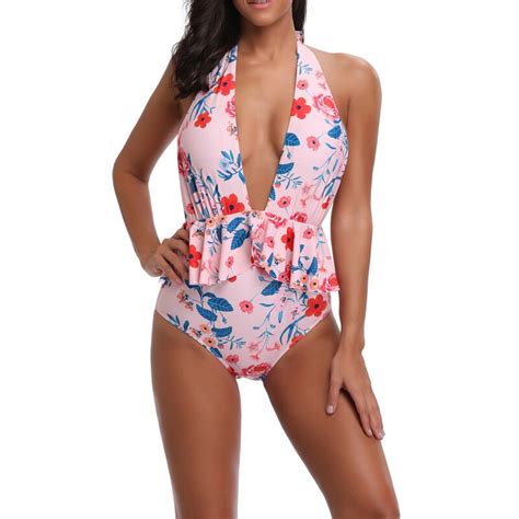 Itfabs Women Sexy Floral One Piece Swimsuit Bikini Halter Bandage