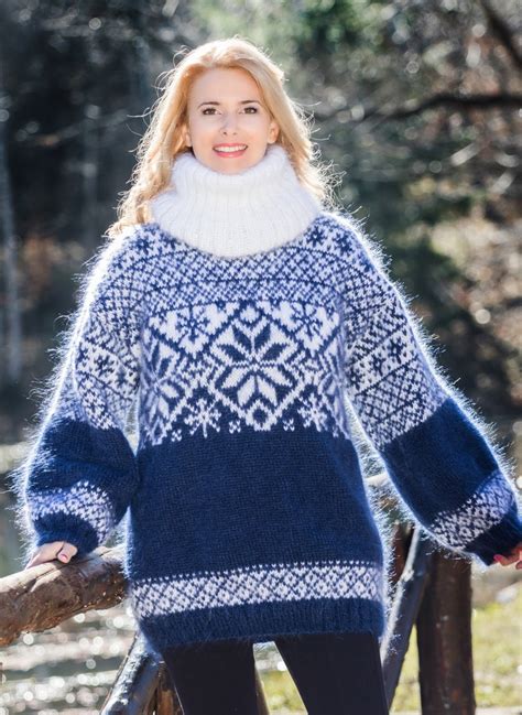 Turtleneck Sweater Fair Isle Sweater Mohair Sweater Etsy