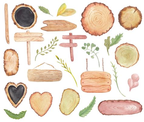 Wood Slices Watercolor Clipart Rustic Sign Slices Clip Art Etsy