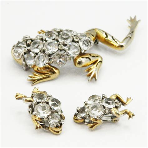 S Reja Rhinestone Frog Brooch And Earring Set