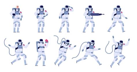 Astronauta Dos Desenhos Animados Astronautas Planos Grupo Personagens