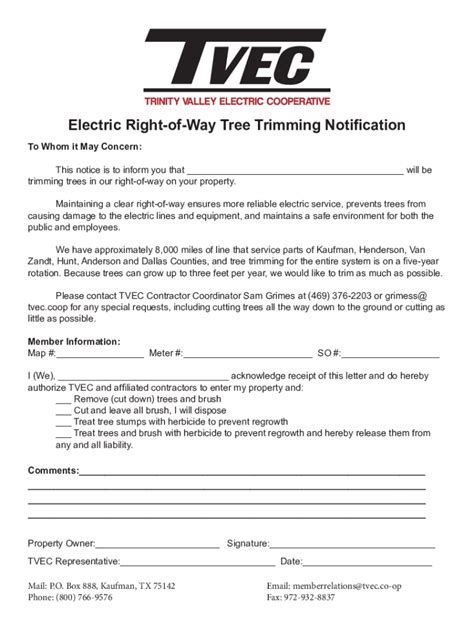 Fillable Online Electric Right Of Way Tree Trimming Notification Fax