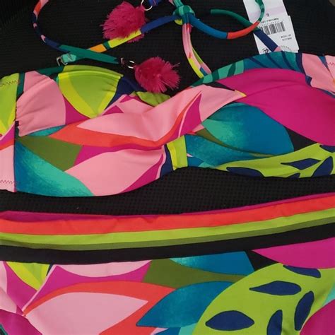 Trina Turk Swim Nwt Trina Turk Rainforest Bandeau Bikini Swim Top I High Waist Bottom Set