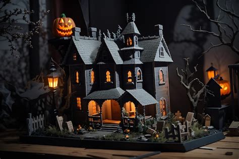 Premium Ai Image Miniature Haunted House Diorama With Spooky Details