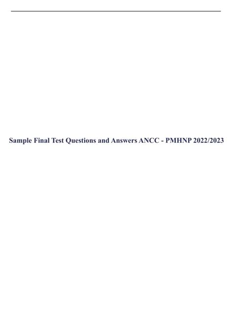 Sample Final Test Questions And Answers Ancc Pmhnp 2022 2023 Pmhnp Pmhnp Stuvia Us