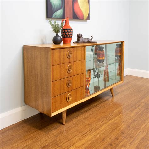 Retro Vintage Mid Century Sideboard Glass Display Cabinet