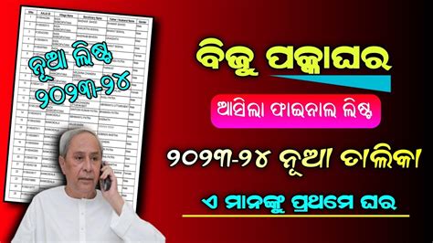 Biju Pakka Ghar Yojana New List Odisha Pradhan Mantri Awas