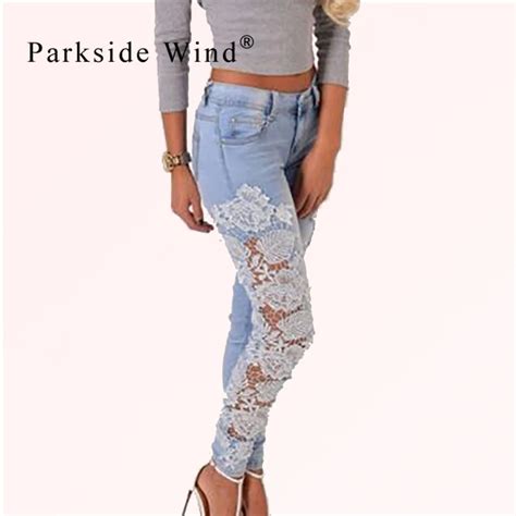 Parkside viento mujeres alta elástico Encaje floral flaco Vaqueros moda