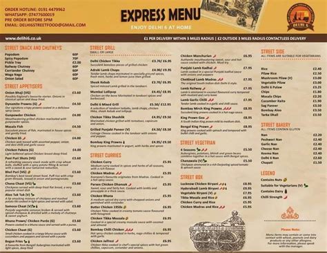 Menu at Delhi 6 restaurant, South Shields