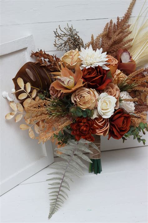 Boho Bouquet Pampass Grass Orange Ivory Rust Terracotta Bridal Etsy