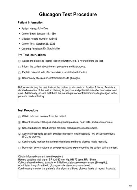 Glucagon Test & Example | Free PDF Download