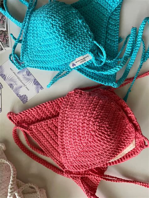 Sale Bohemian Crochet Bikini Set Simple Basics Cotton Etsy