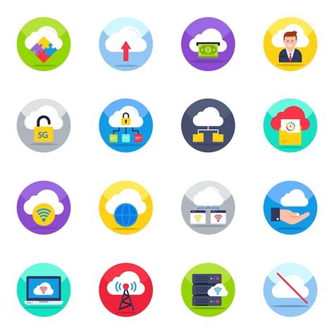 Paquete De Iconos Planos De Servicios En La Nube Vector Premium