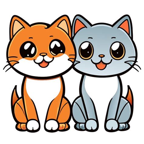 Premium Photo Two Cats Sitting Happily Outline Vector Illustration