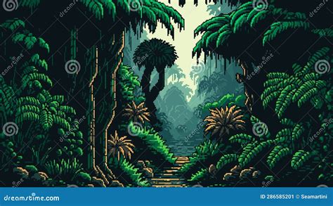 Jungle Rain Forest Landscape Ai Generated 8bit Stock Vector Illustration Of Game Cartoon