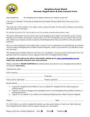 Fillable Online Member Registration And Consent Form Neighbourhood