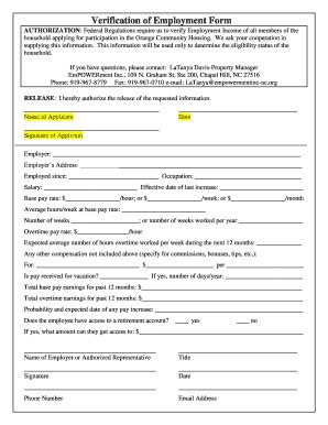 Fillable Online Empowermentinc Nc Verification Of Employment Form