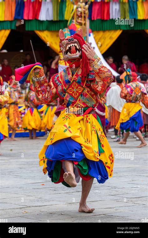 Bhutan Punakha Dzong Punakha Drubchen Festival Masked Dancers