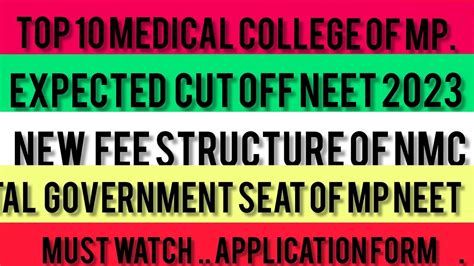 Top Government Medical College Of Madhya Pradeshexpected Cut Of 2023