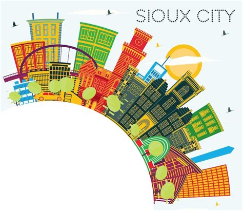 Premium Vector | Sioux city iowa skyline with color buildings blue sky ...