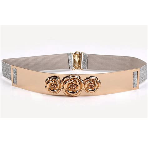 Womens Fashion Vintage Silver Rose Metal Elastic Waist Belt N17005