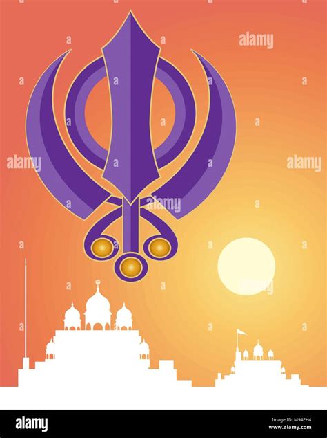 an illustration of the holy sikh symbol in purple with white gurdwara ...