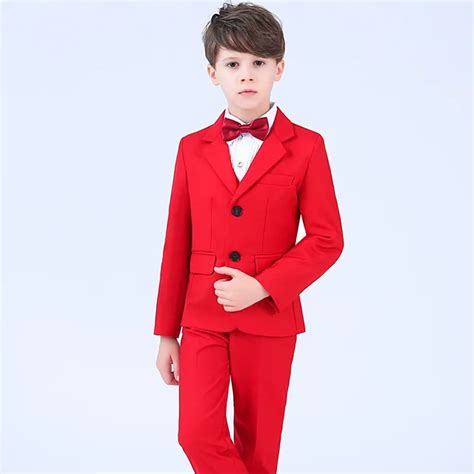 Fashion Solid Color Red Kids Blazers Boys Suits For Weddings Prom