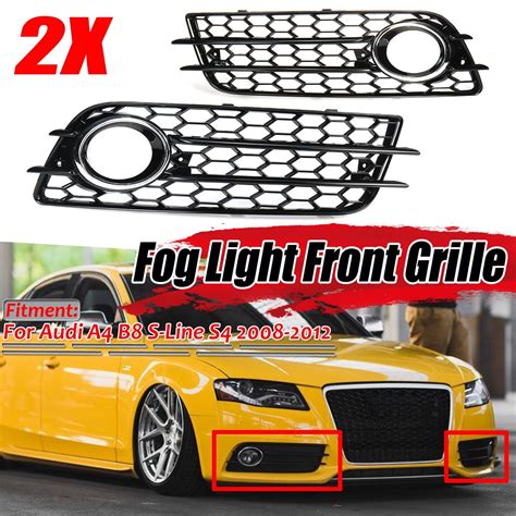 A Pair Honeycomb Front Bumper Fog Light Grille Cover For Audi A4 B8 S