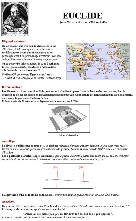 Biographie Et Principaux Travaux Du Math Maticien Euclide