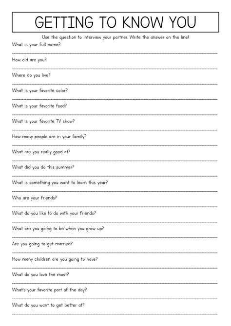 13 Best Images Of Get To Know Me Worksheet Get To Know You Worksheet