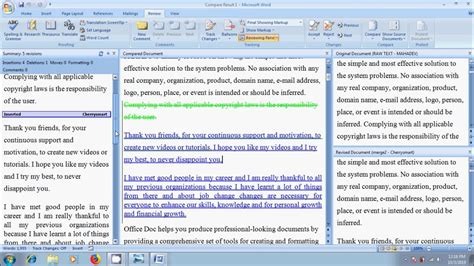 Word 2007 How To Compare Two Word Documents And Highlight Differences