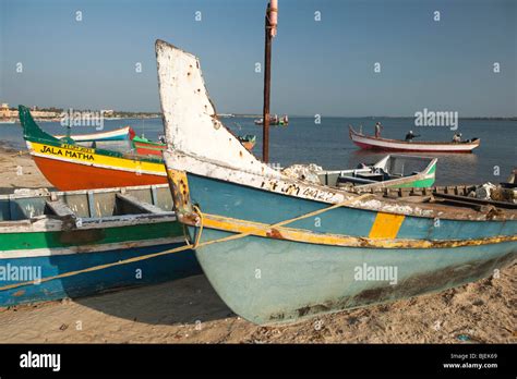 India Kerala Kollam Thangassery Beach Fishing Boats In Late