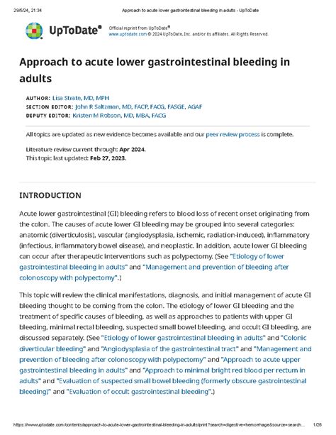 Approach To Acute Lower Gastrointestinal Bleeding In Adults Up To