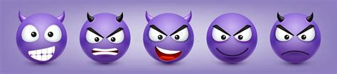 Cartoon Emoji Emoticons Collection Violet Face With Emotions Mood