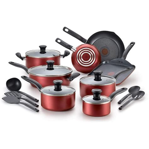 T Fal Dishwasher Safe Cookware Set 18 Piece Red Initiatives Nonstick