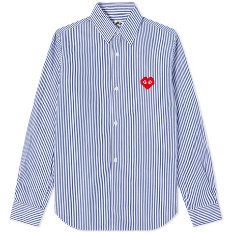 Comme Des Garçons Play Invader Heart Stripe Shirt Blue And White Stripes End Gb