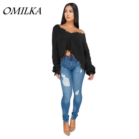 Omilka 2018 Autumn Winter Women Long Sleeve V Neck Oversize Knitted