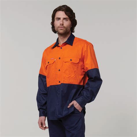 Core Hi Vis Long Sleeve 2 Tone Vented Cotton Shirt Hard Yakka Australia