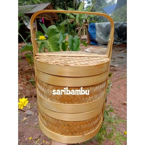 Jual Rantang Bambu Susun 2 Rantang Bulat Susun Keranjang Bambu Anyaman