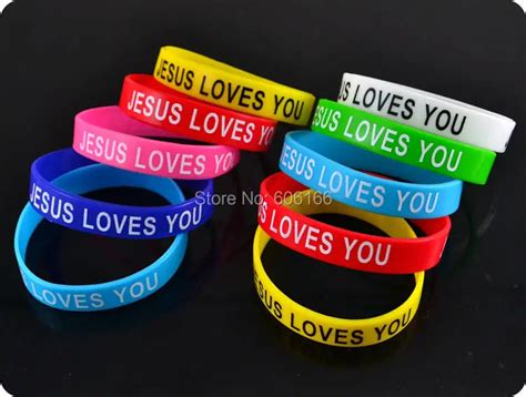 Buy 50x Jesus Loves You Mix Colors Silicone Bracelet Wristband Fashion Catholic