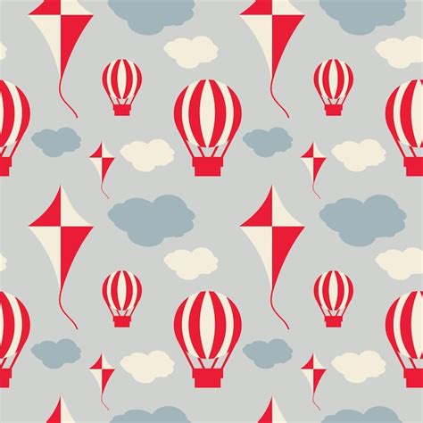 Premium Vector Seamless Pattern Hot Air Balloon And Kite