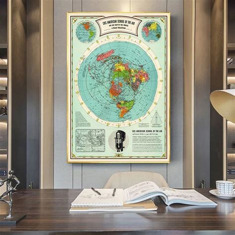 Flat Earth Map Canvas XL Poster CBS American School Of The Air 1943