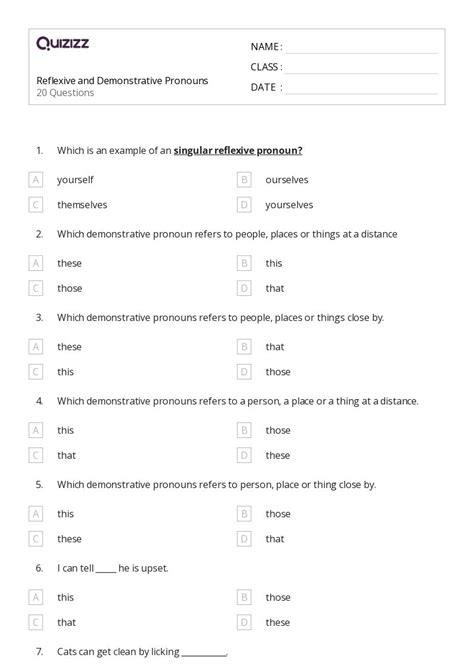 Demonstrative Pronouns Worksheets For Th Year On Quizizz Free