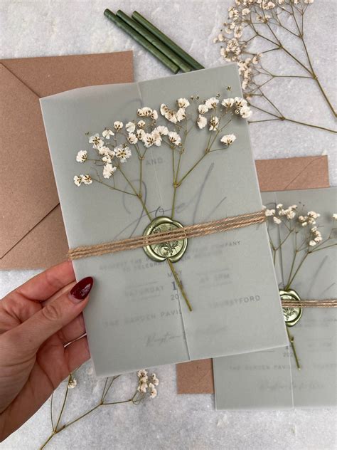 Unpersonalised Sample Sage Green Gypsophila Floral Invitation Etsy