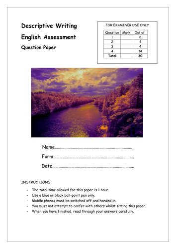 Descriptive Writing Full Assessment Including Insert And Mark Scheme