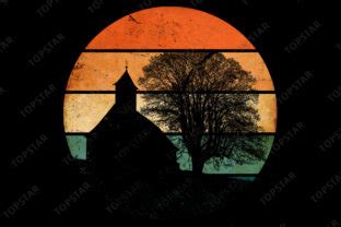 Church Silhouette Retro Sunset Vintage Graphic By Topstar Creative