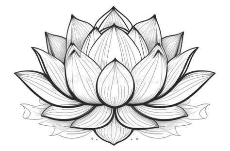 Elegant Lotus Flowers Hand Drawn Botanical Leaves In Line Art Style