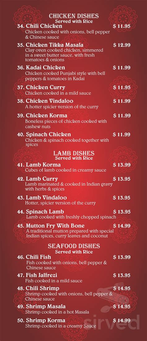 Curry Garden Menu In Gilbert Arizona Usa