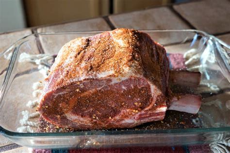 A Prime Rib Roast with Dry Rub on it Ready To Cook Stock Image - Image ...