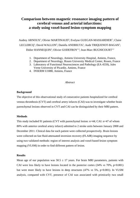 Pdf Magnetic Resonance Imaging Patterns Associated With Cerebral